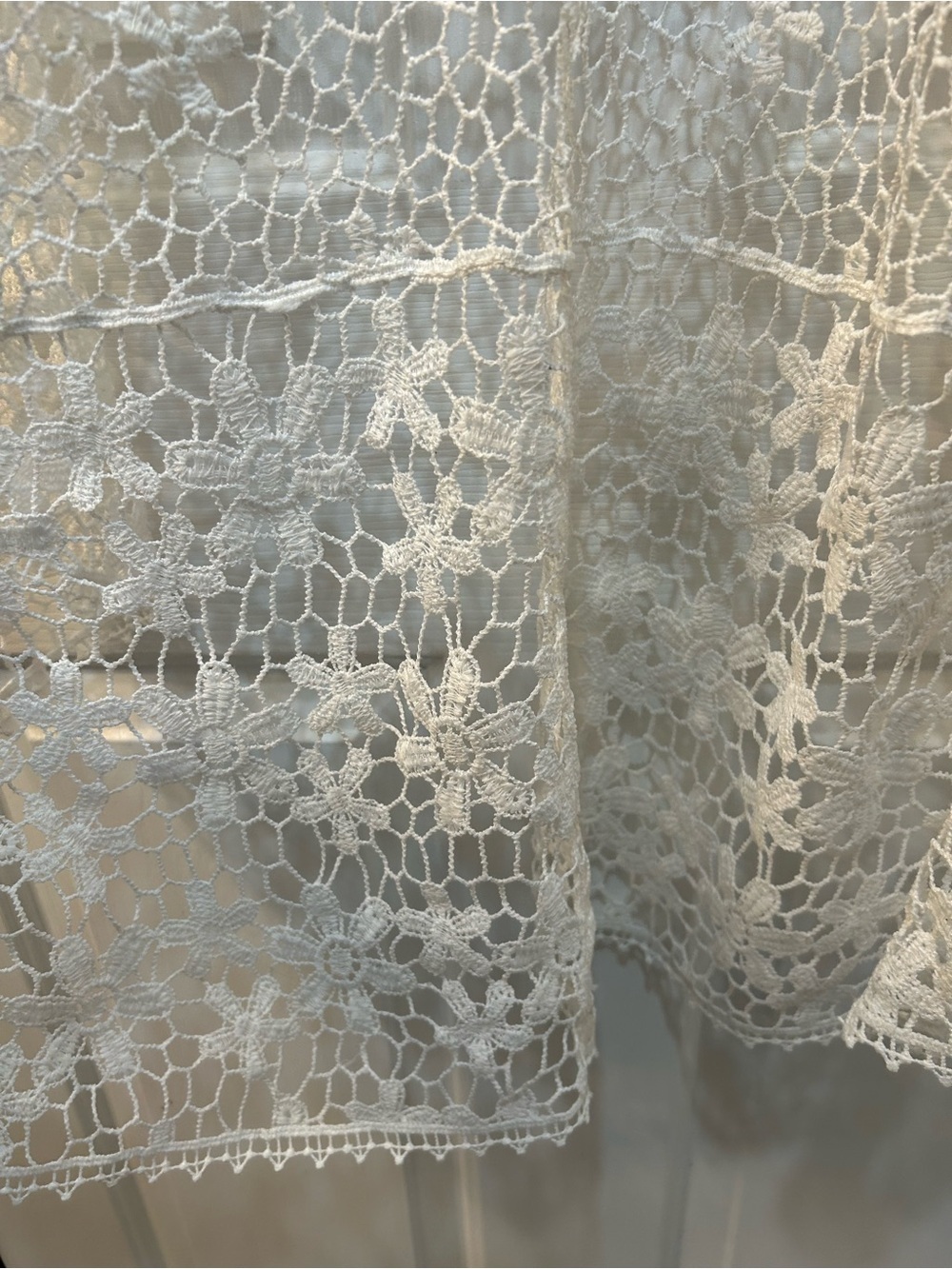 Crochet Lace White Open Knit Kimono Duster Vest Sz M Festival Boho Cottage Fairy - Picture 7 of 9